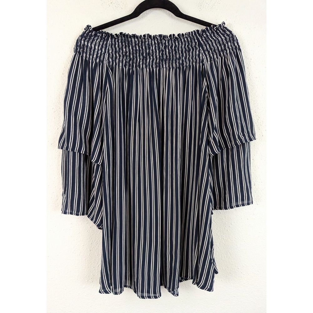 Faithfull the brand USA 4 Layered Sleeve Blouse blue white stripe sheer top 2641